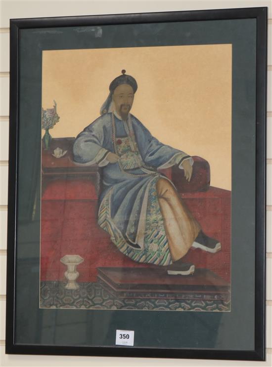19th century Chinese School Portrait of a seated Chinaman 22.5 x 17in.